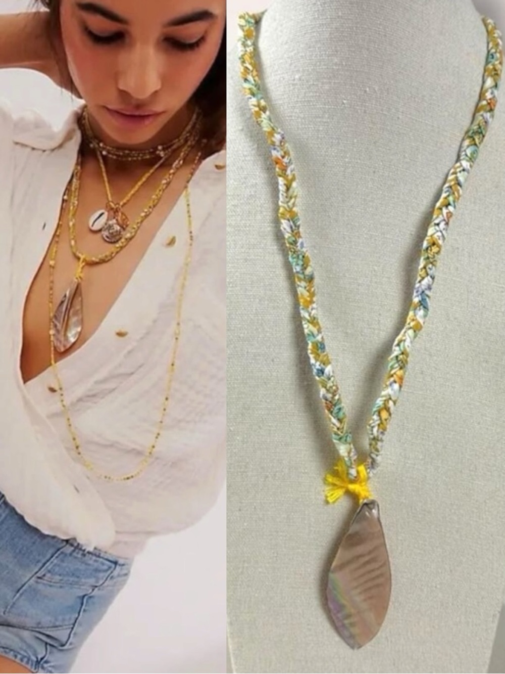 Free People Ariana Ost The Era Strand Necklace Mustard NWT Shell Bohemian Hippi